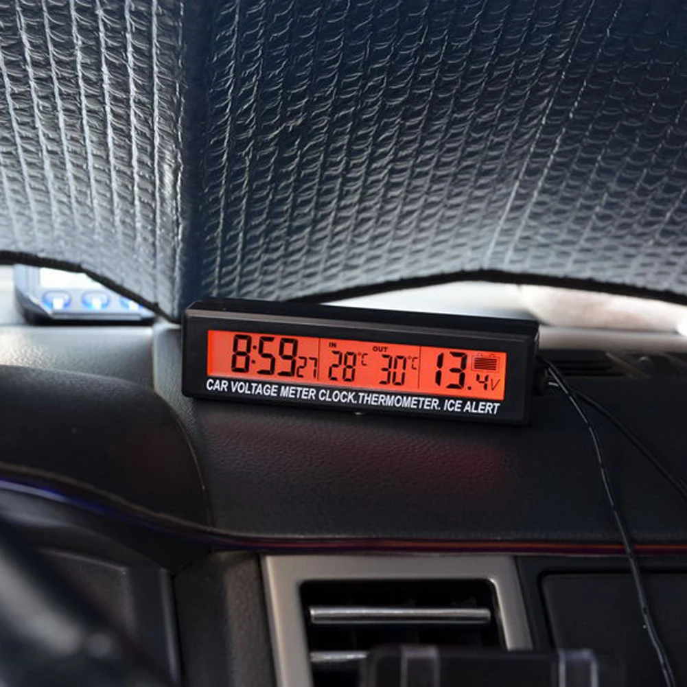 

3 In 1 Digital Clock Car Thermometer Clock Voltmeter Mini Electronic Car Clock High-Precision Two-Color Electronic Thermometer