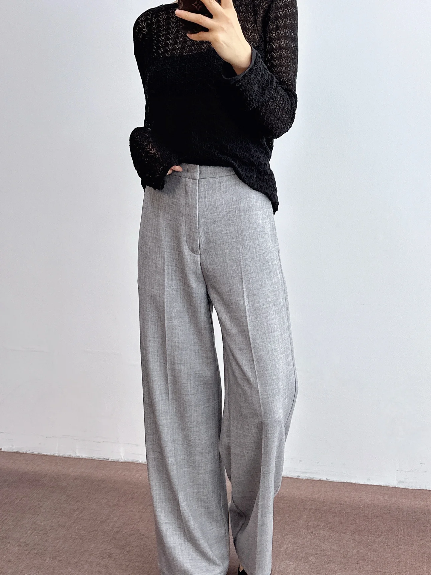 

DR Grey High Waist Casual Pants Women's Elegant Loose Wide Leg Pants Spring Summer New Style Straight Cut Slimming Long Trousers