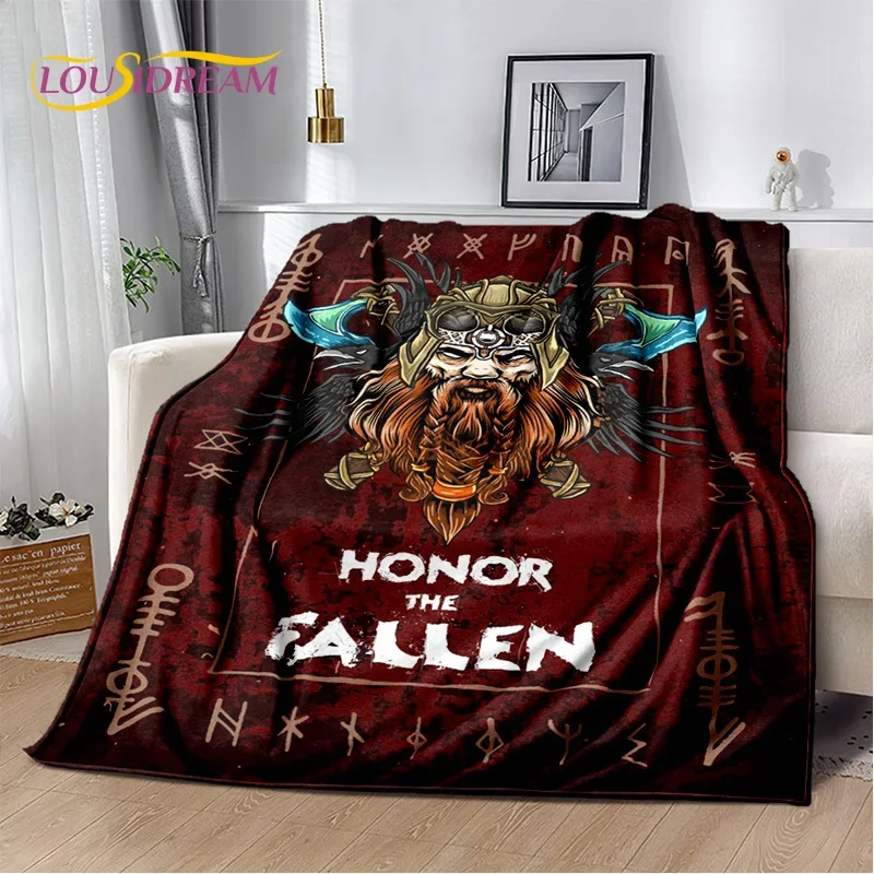 3D Viking Odin Valhalla Nordic Mythology Cartoon Blanket,Soft Throw Blanket for Home Bedroom Bed Sofa Picnic Office Travel Cover