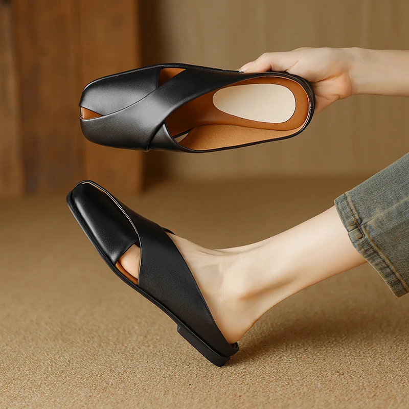 

2024 new hot summer women sandals plus size 22-26.5cm Microfiber upper low heel slippers cross-strap women shoes fashion
