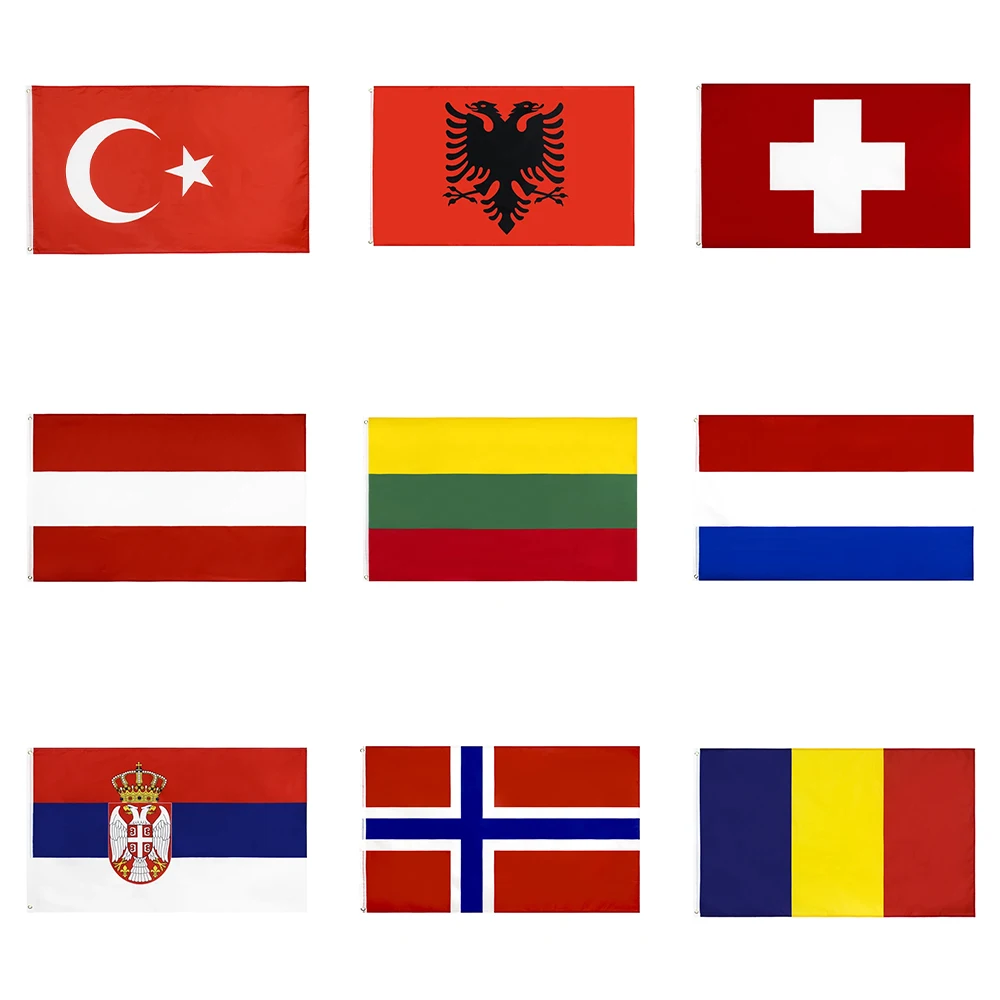 Bandera de 90x150cm para Turquía, Albania, Suiza, Austria, Austria, Países Bajos, Serbia, Noruega, Rumanía, Croacia, el Santo santo, Malta, Grecia y Hungría