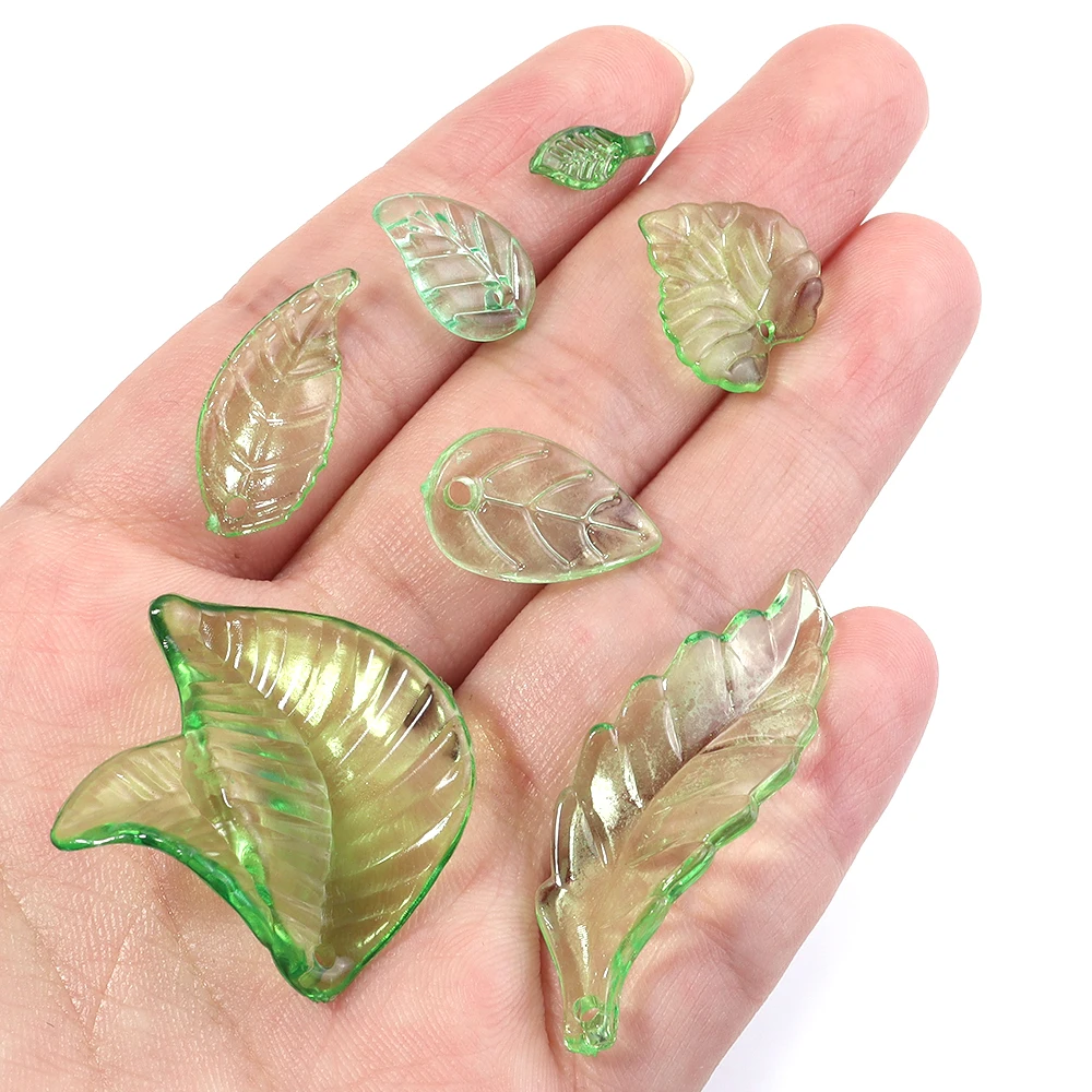 20-200 teile/los Grün Acryl Blatt Perlen Lose Spacer Perlen Für Schmuck Machen DIY Halskette Armband Schlüsselbund Handwerk Zubehör – Detail 2