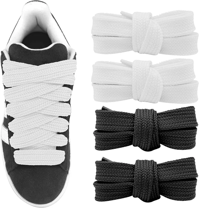 2CM Wide Flat Polyester Shoelaces, 2Pairs Oversized Replacement Shoe String for Campus Sneakers Skate Trainers 100/120/140/160CM