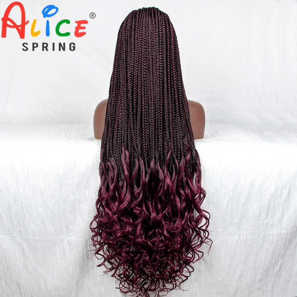 36 Inch 1B-Bug Synthetic Braided Lace Front Wig Crochet Braid Lace Wig with Baby Hair for Black Women Knotless Box Braiding Hair