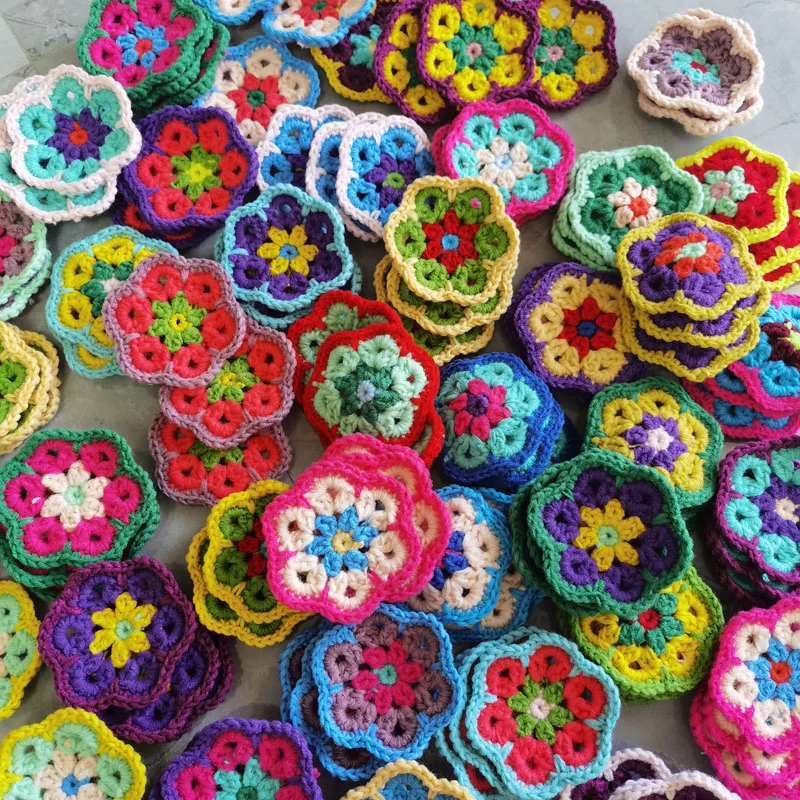 Decoration Crochet Doilies Handmade Crochet Cup Pad Multicolor Flowers Coasters Round Table Mats 8cm Wool Clothes Patch 30pcs/