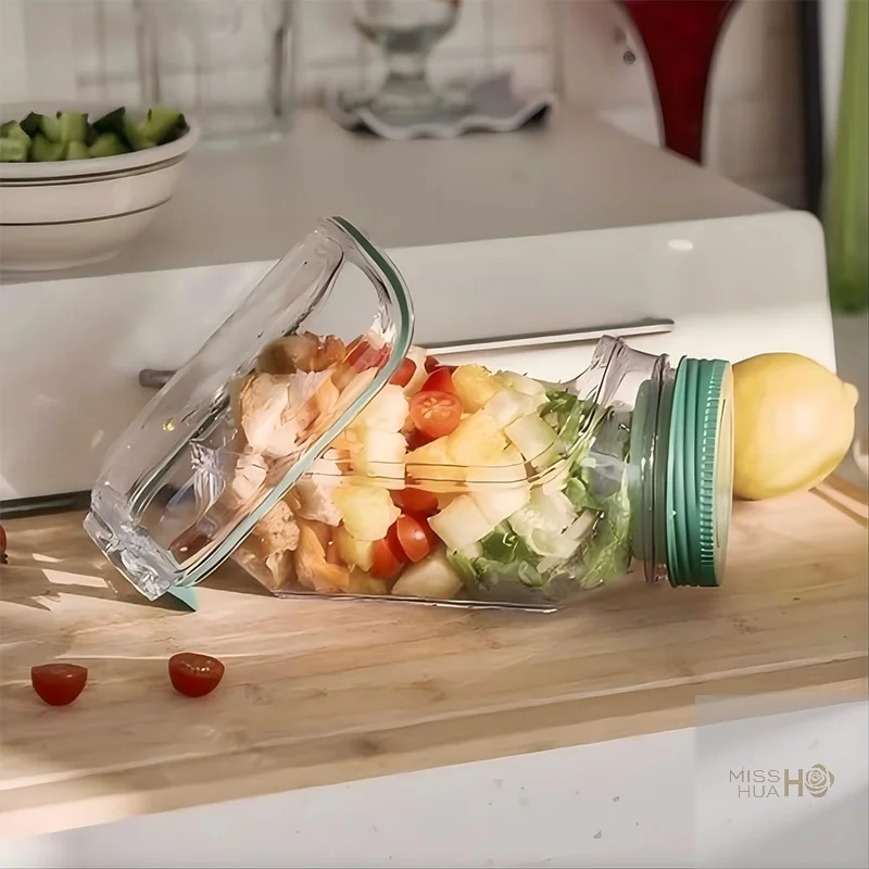 Practical Salad Mason Jar, with Dressing Container, Side-Access, Safe to Use in Microwaves, Freezers, and Dishwashers