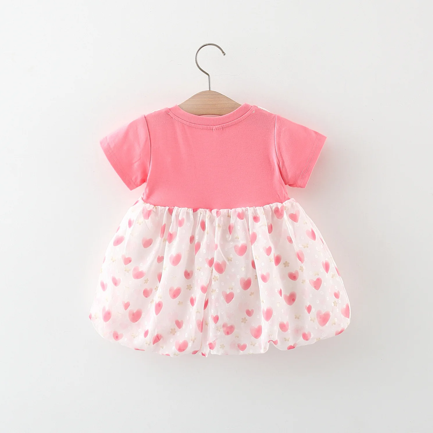 Adorable Baby Girl Summer Short-sleeve Dress Sweet Heart Pink Purple Children Clothing 0-4 Years Old Newborn Cute Bow Kid Outfit