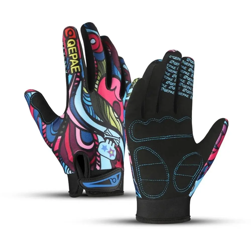 1 Pair Anti-slip Full Finger Gloves Shock-Absorbing Sweat Release Print Cycling Gloves Sun-proof Temperature Resistance