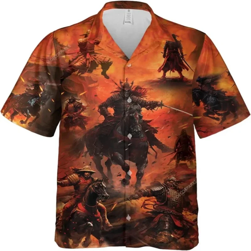 

Samurai 3d Printing Beach Shirts Short Sleeve Hawaiian Shirts Men Women Blouses Graphic Shirt Streetwear Camisa Female Clothing