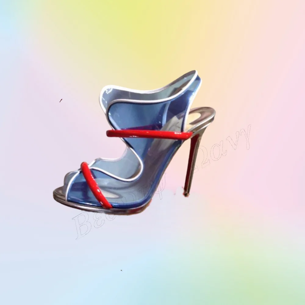 

Blue Red Peep Toe Sandals Pumps Back Strap Round Toe Thin Heels Shoes for Women Cover Toe Wedding Shoes 2025 Zapatillas Mujer
