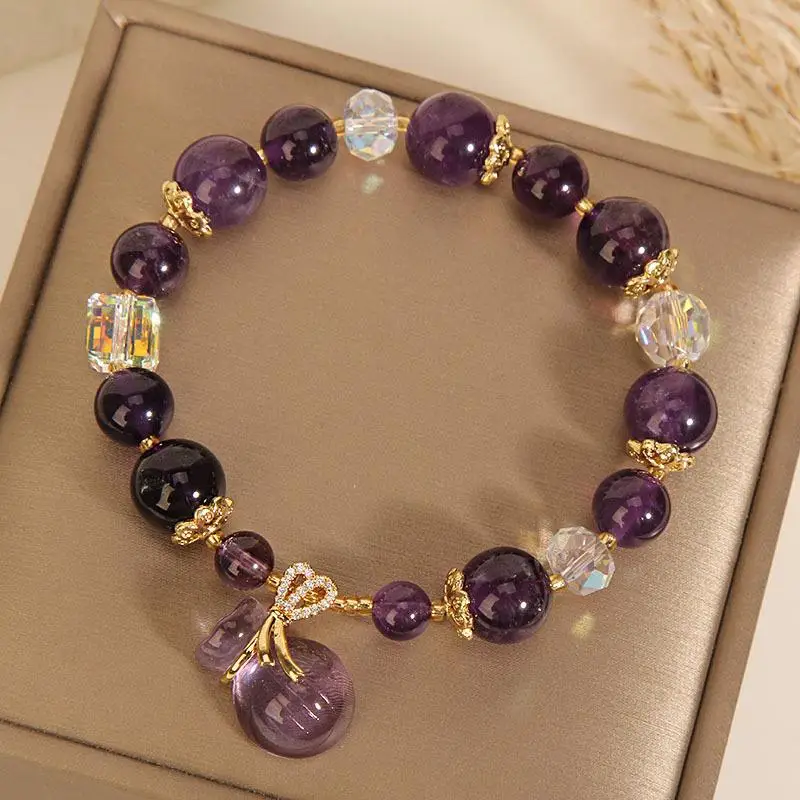 UILZ-pulsera con colgante de amatista coreana para mujer, exquisita tarjeta de regalo de moda, regalo de aniversario de viaje para amigo, joyería de tejido