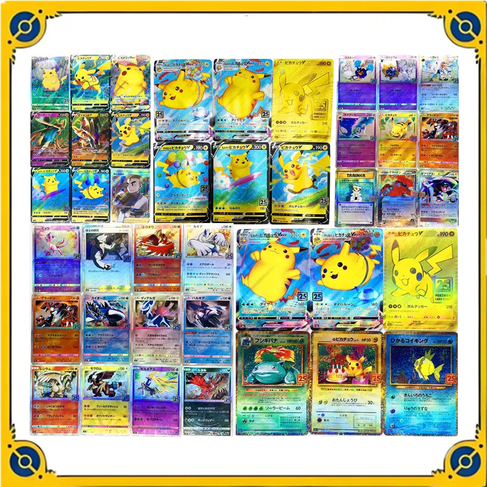 40Pcs PTCG pokemon 25Th Japanese Pikachu Charizard Venusaur color flash gauze flash animation game collection card Toy