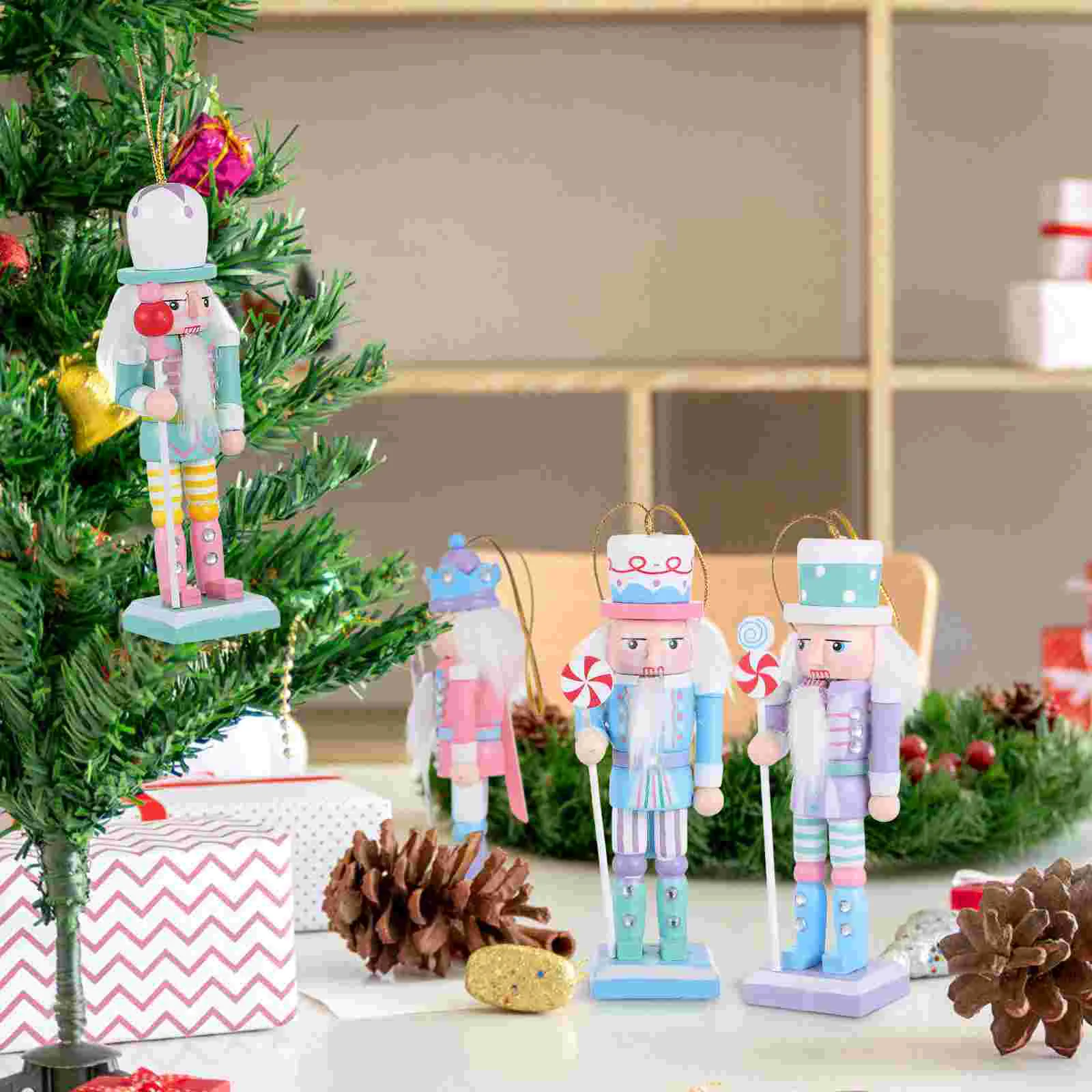 4 Pcs Nutcracker Pendant Christmas Decorations Slippers Garden Desktop Nutcrackers Wood Xmas Ornament Dining Table