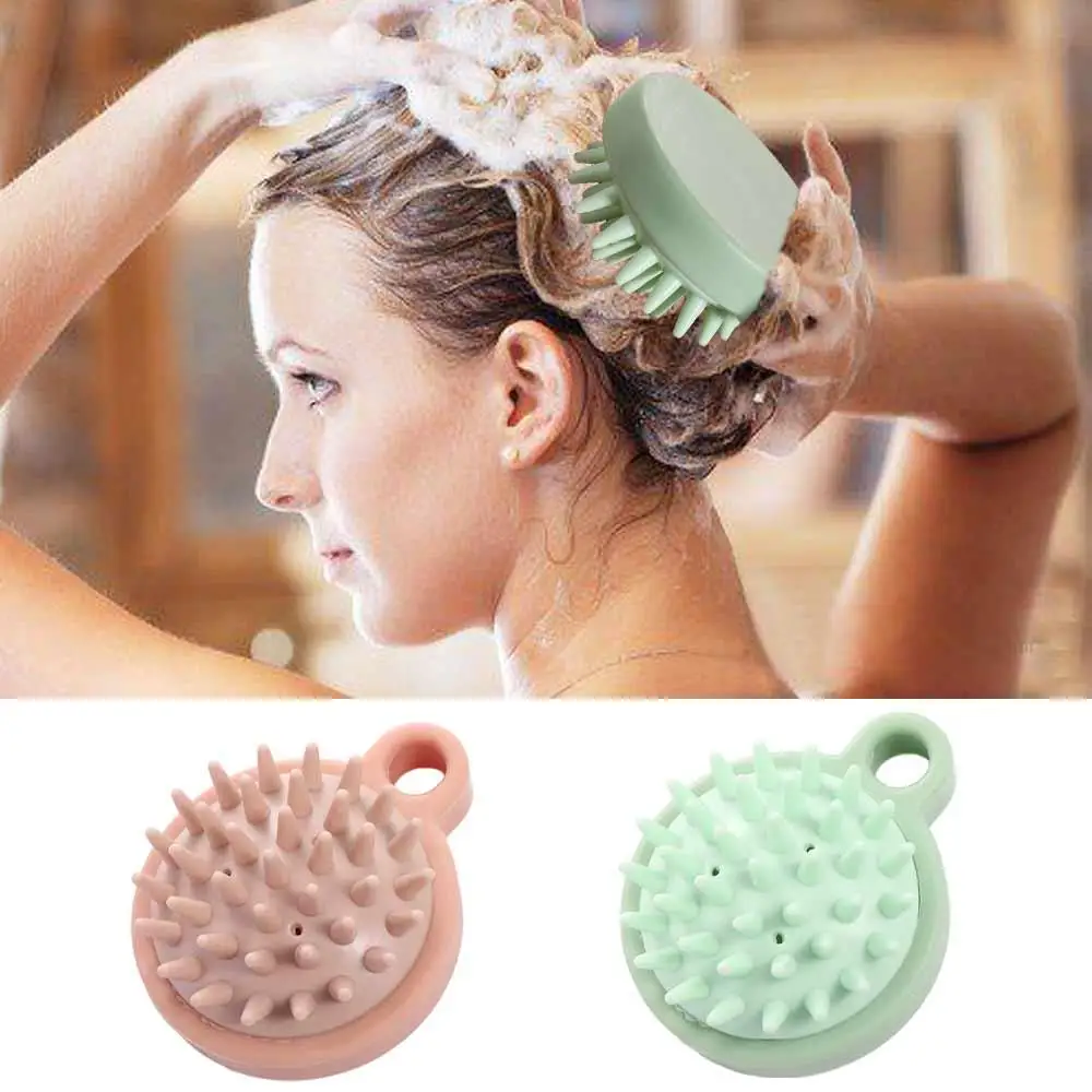 Body Brush Comfortable Silicone Shampoo Brush Soft Pink Scalp Massage Brush Round Portable Hair Washing Comb Women Men