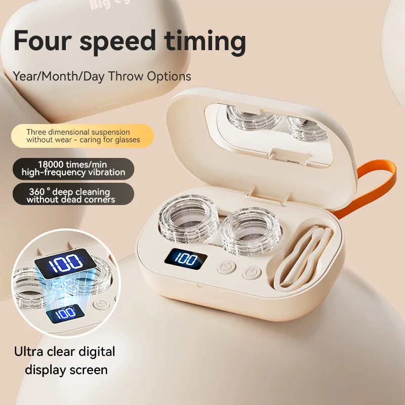 Portable Ultrasonic Contact Lens Cleaning Machine with USB Charger and Solution Soak Case Kit for Soft Lens Colored Contact Lens