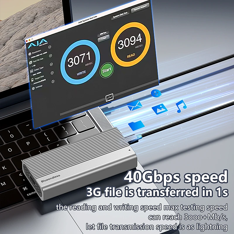 Blueendless USB4 40Gbps M.2 NVMe SSD Enclosure with Cooling Fan PCIe 4.0 Solid State Drive Case Compatible with Thunderbolt 4/3
