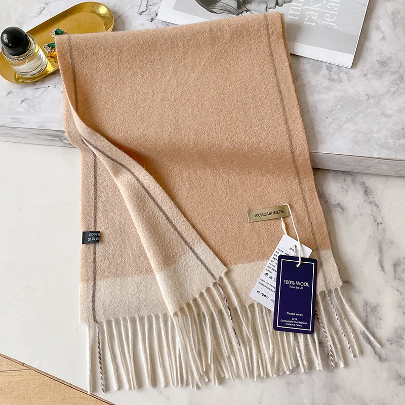 100% Cashmere Winter Design Pashmina Wool Scarf for Women Warm Thick Shawls and Wraps Female Bufanda Echarpe Tassel Muffler