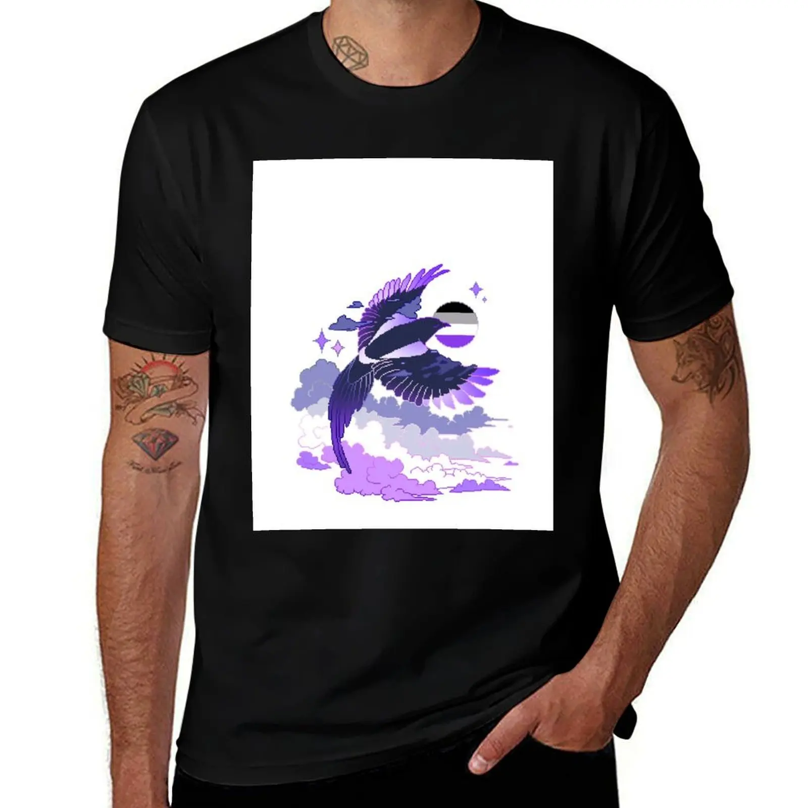 Asexual Flag LGBT Pride Magpie Pixel Art T-Shirt Casual All Match Tee Shirt for Men T-Shirt