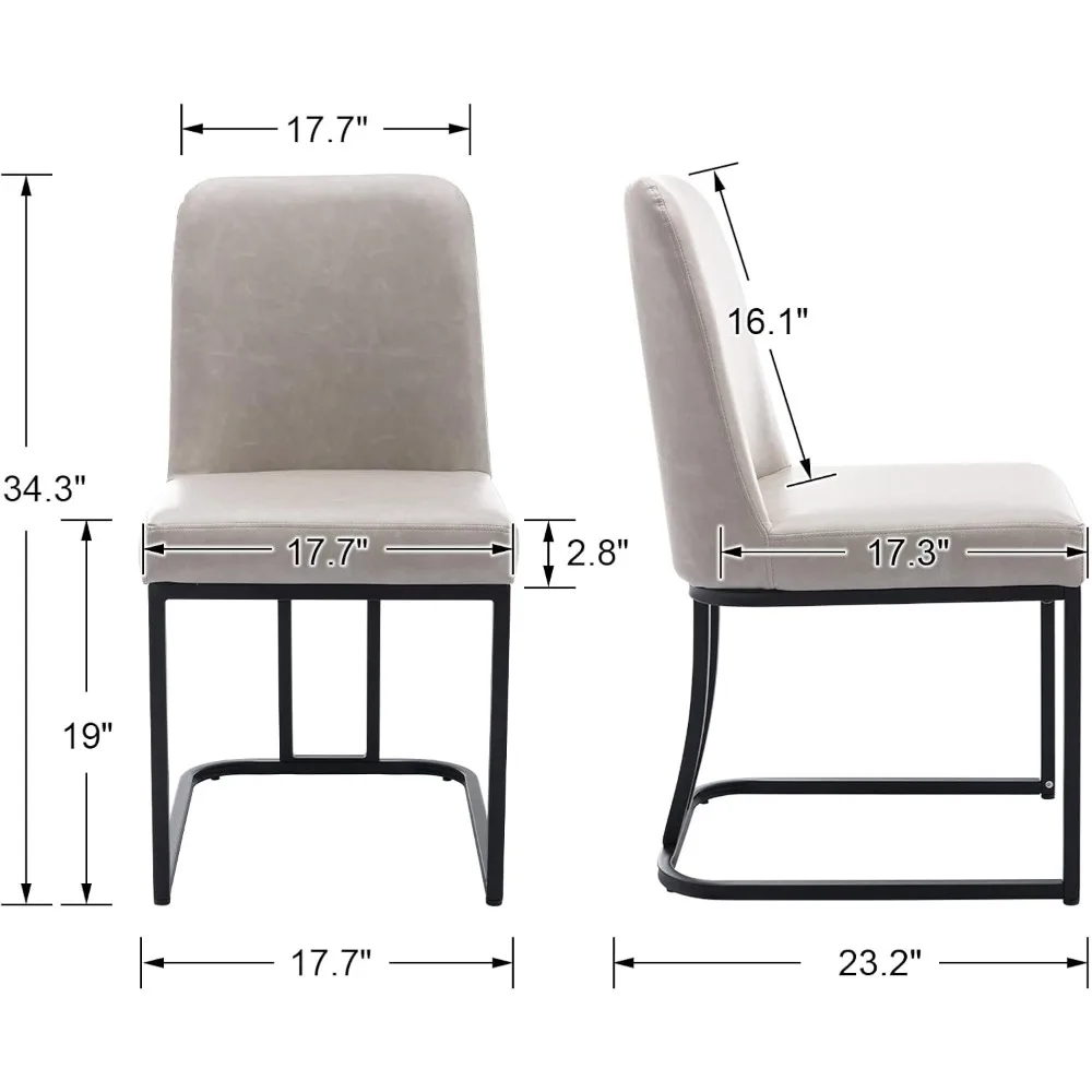 Grey PU Leather Dining Chairs Set of 2 Mid Century Modern Comfortable Dining Room Chair with Curved Backrest, Upholstered Kitche