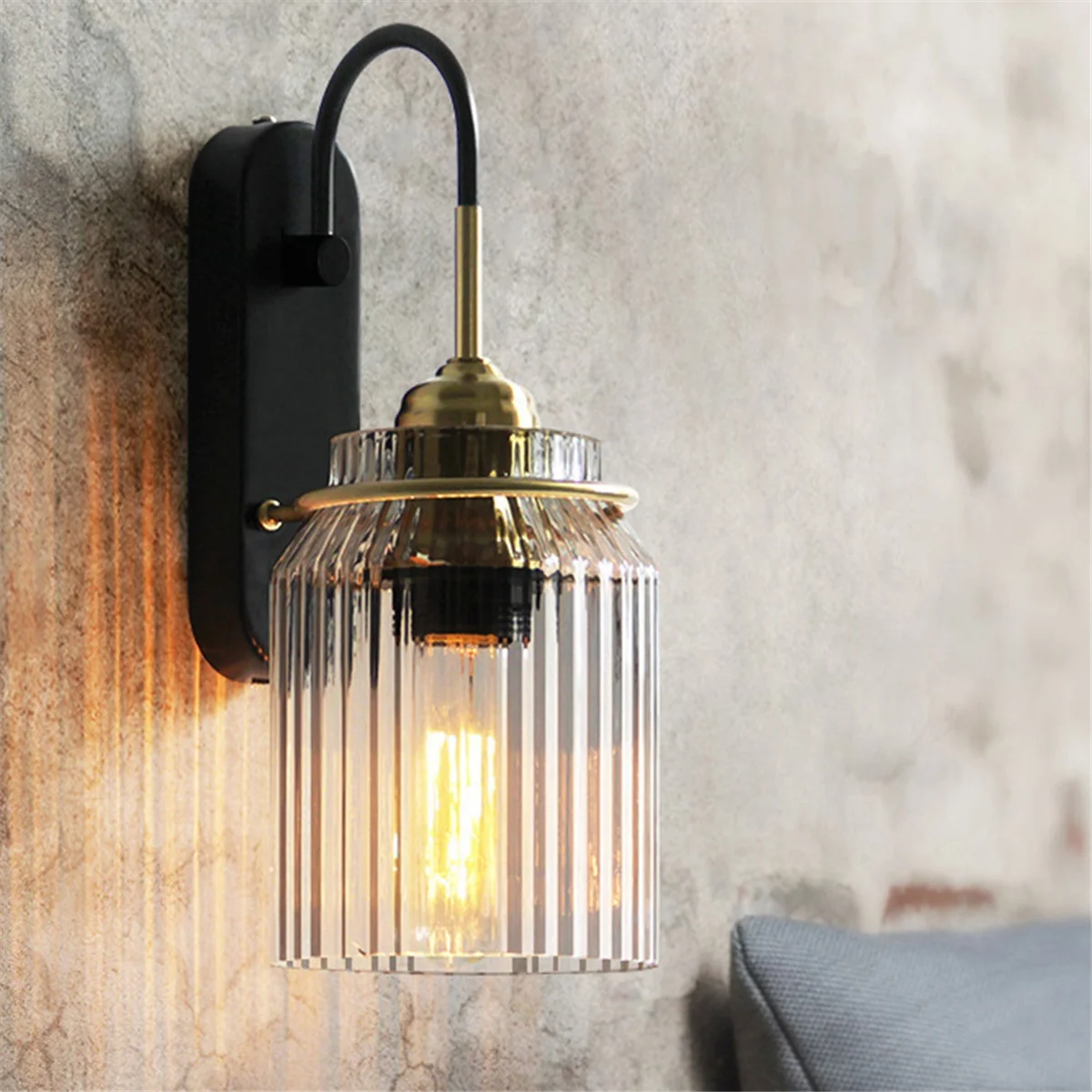 

Nordic American Wall Sconce 85-165v Waterproof Clear Waves Glass Shade Decorative Wall Lamp for Bedroom Liv Room