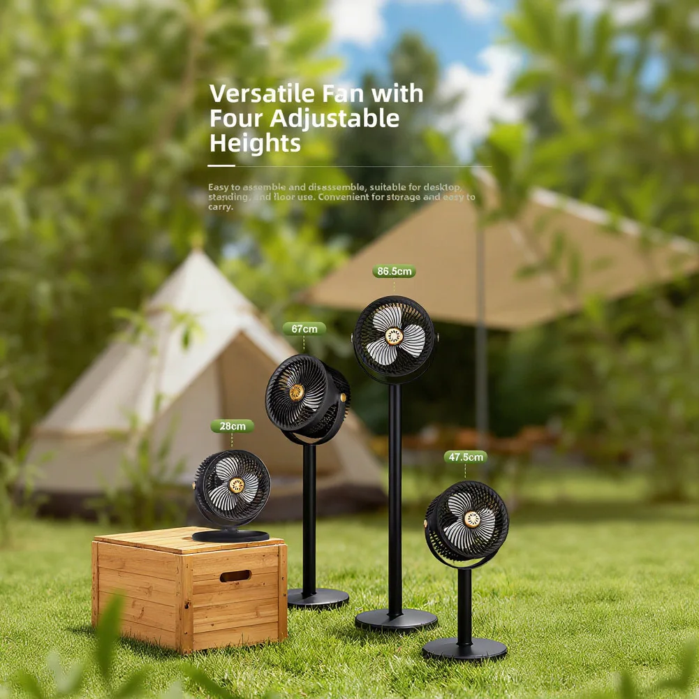 Portable Solar Standing Fan For Camping 5-Speed Rechargeable Compact Floor Fan With RGB LED Lights For Home & Travel
