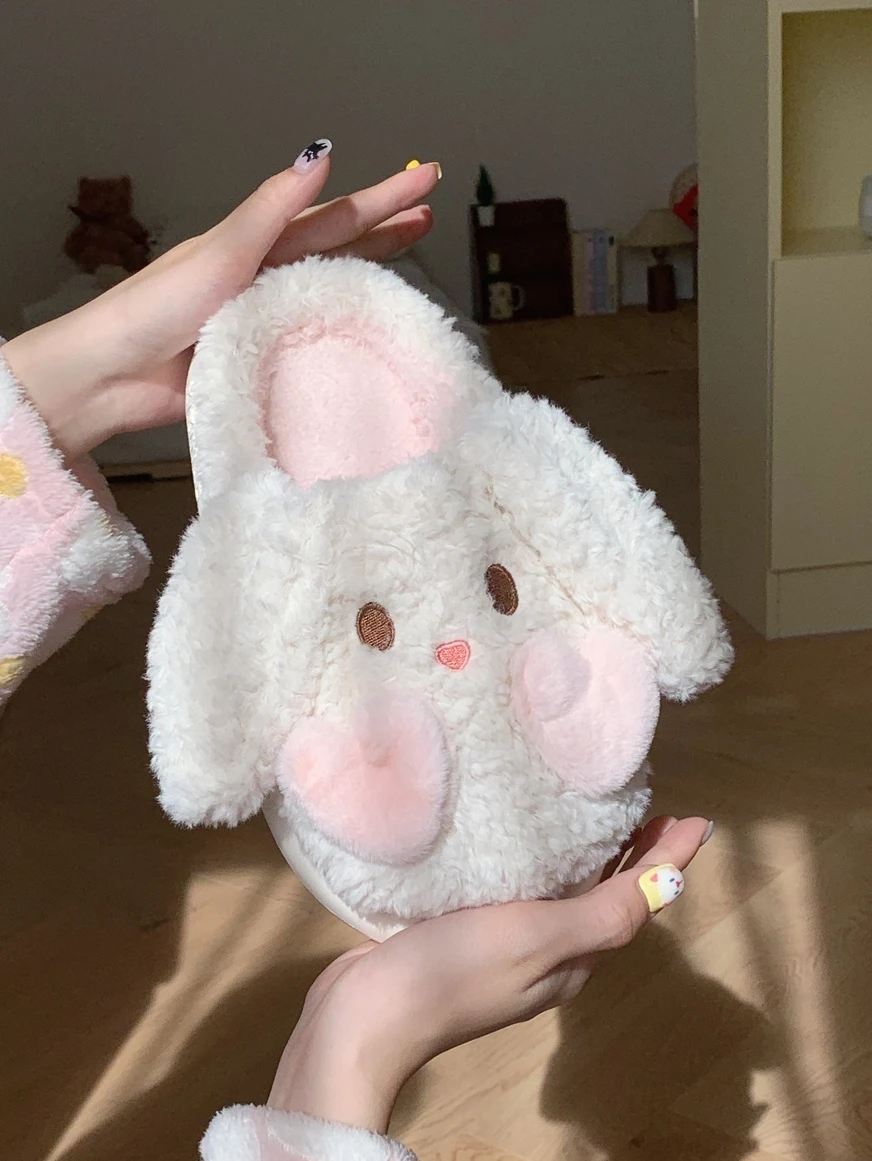 Women Home Slippers Love Bunny Cotton Slippers For Women Warm And Soft Bottom Autumn And Winter Student Casual Slippers