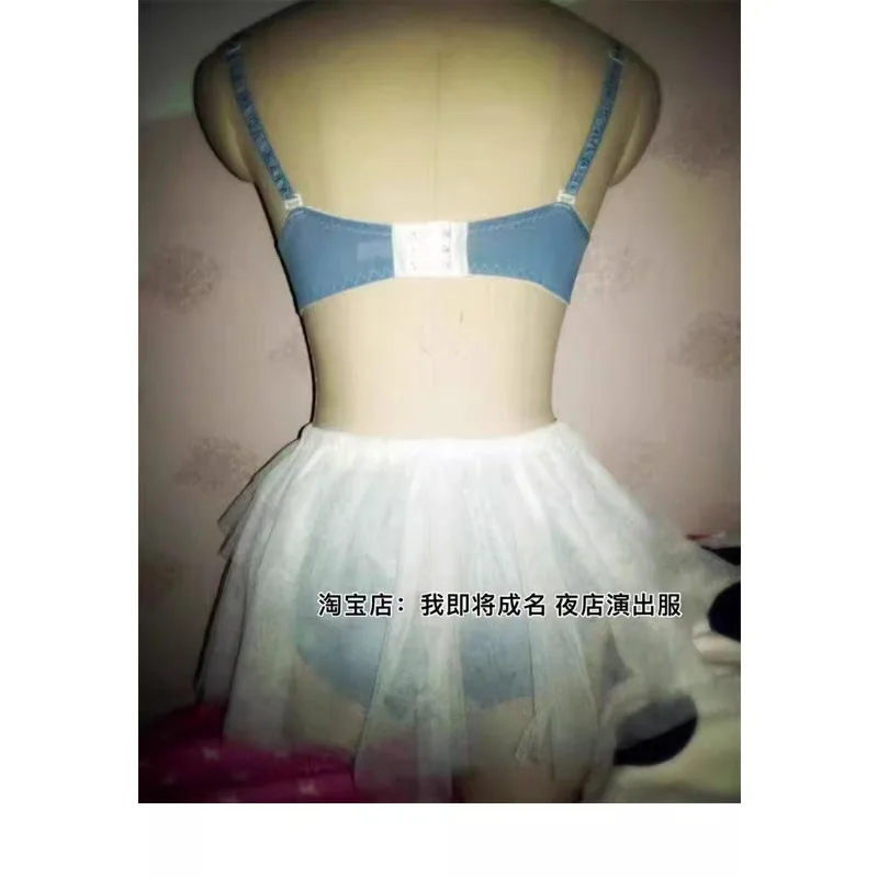 تخصيص الكهربائية ميلودي المغني DjDs الرقص الشرقي أداء اللباس الأزرق الدانتيل المياه الماس اللؤلؤ مثير الملابس الداخلية الصدرية تنورة قصيرة