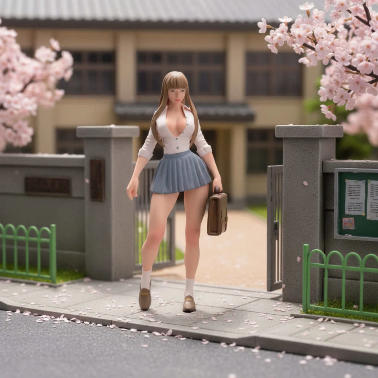 Hand-Painted Girl Figurine Miniature School-Uniform Girl Statue Display Doll Figure Pleated Skirt Home Decor Small Handbag view 6