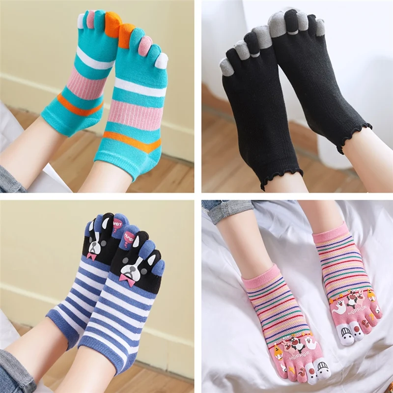 

Four Seasons Five Finger Socks Women Cotton Short Invisible Boat Socks Cute Cartoon Toes Socks