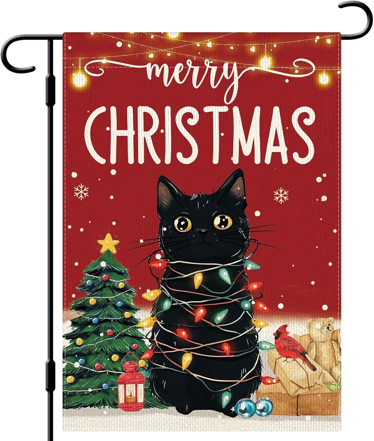 DLZDN Christmas Black Cat Garden Flag 12×18 Inch Double Side Vertical Burlap Farmhouse Yard Sign Winter Holiday Outdoor Deco IIE