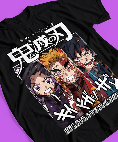 Camiseta unisex Demon Slayer Shinobu, Tomioka y Rengoku