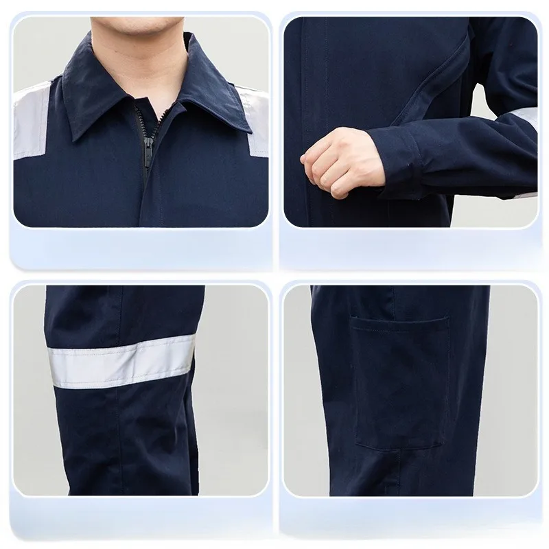 Cotton Coverall Workwear Men Spring Autumn Reflective Factory Mechanic Welding Labor Protective Suit