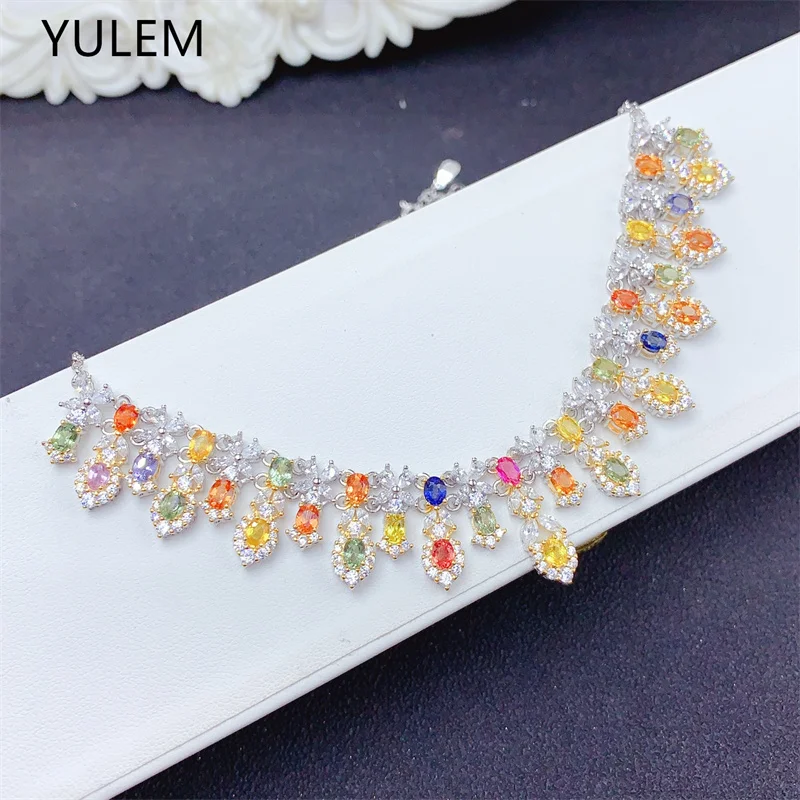 

YULEM Natural Colorful Sapphire Luxury Pendant Necklace S925 Pure Silver With Certificate Fine Charm Wedding Jewelry for Women