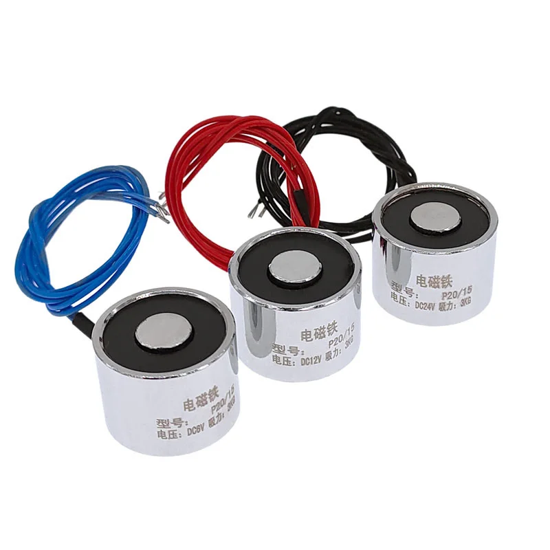 Electromagnet P20/15 Cylinder Electric Magnet DC 5V 6V 12V 24V Suction 3KG 30N Strong Electromagnet Solenoid