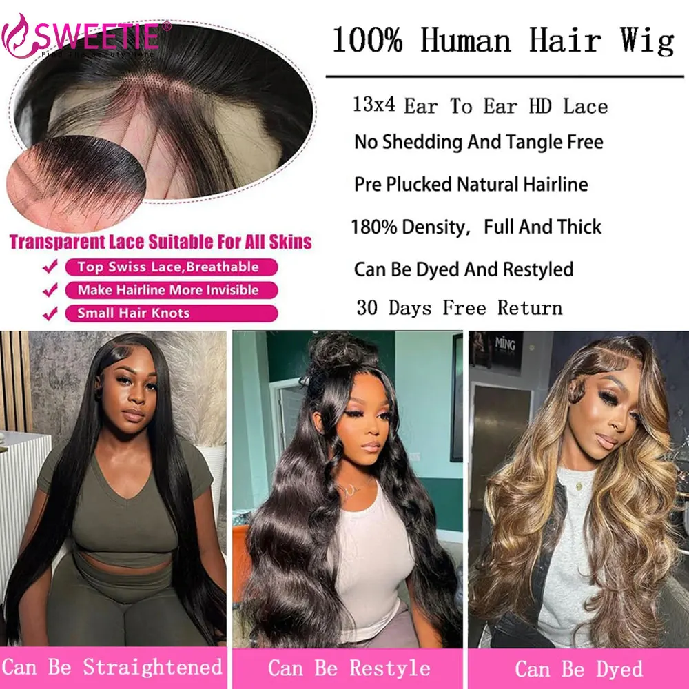 250% Body Wave 13x6 Lace Front Hair Wigs 40Inch Transparent Lace Front Human Hair Wigs 13x4 Lace Front Brazilian Human Hair Wig