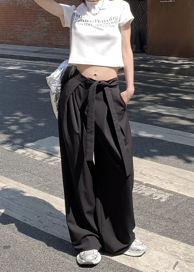 Black High Waisted Suit Pants For Women's Summer Loose Fitting Straight Leg Pants With A Drooping Feeling Wide Leg Pants