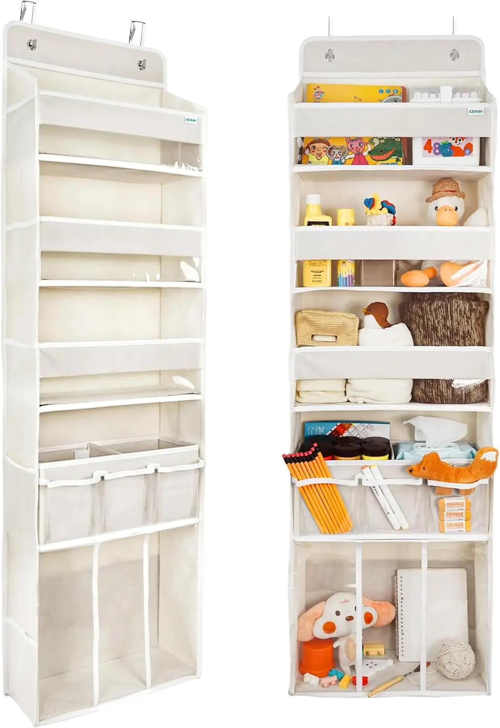 

Door Hanging Storage Organizer,with 3 Bins 1 Movable Baby Diaper Caddy,1 Large capacity diaper stacking storage Organize