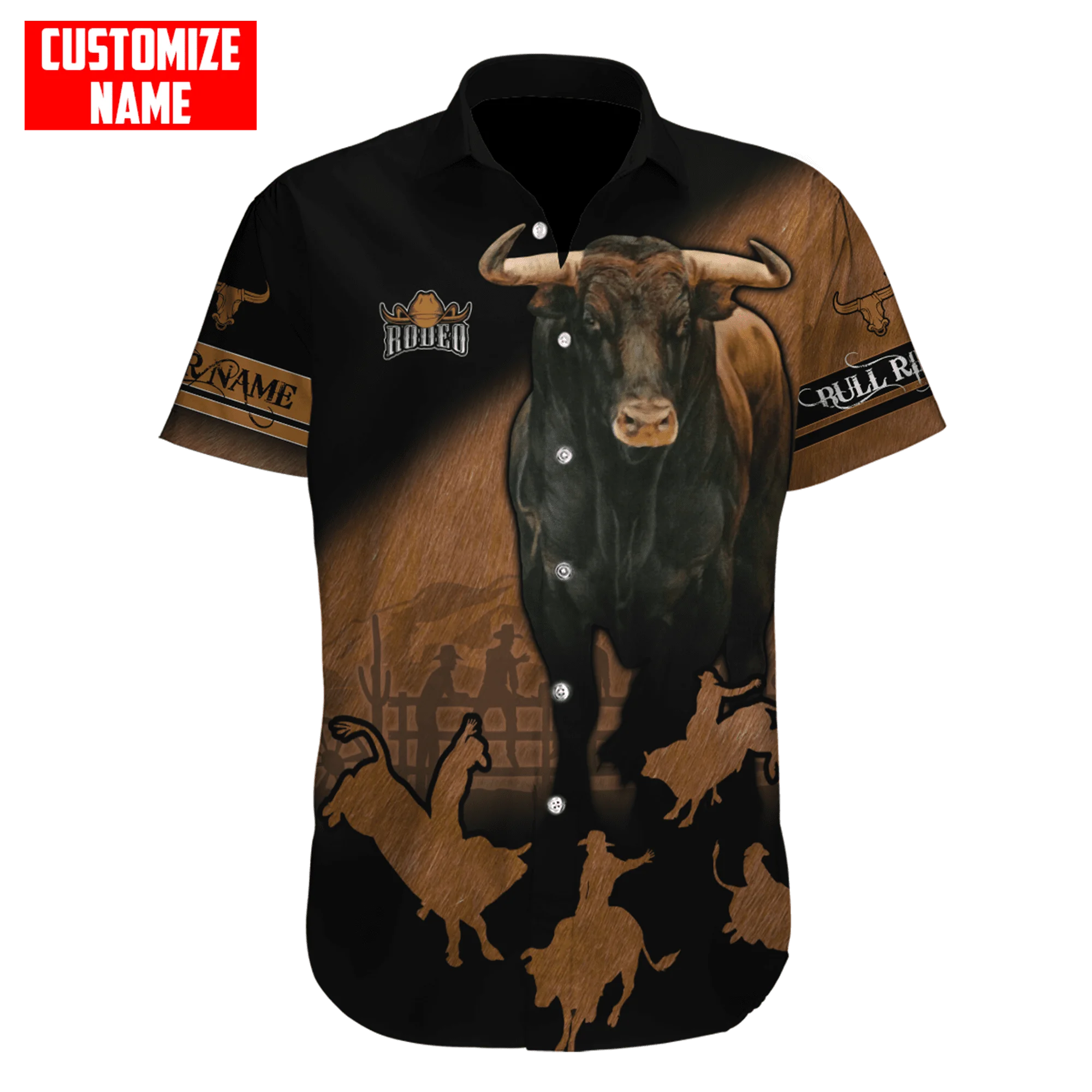 Hawaiian beach summer Short sleeve shirt Personalized Name Bull Riding 3D Printed Mens Shirt Casual Harajuku Tee shirts DXCS02