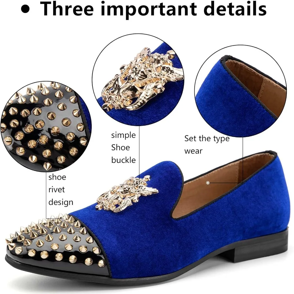 

Shoes Men Handmade Velvet Leather Loafer Casual Driving Flats Slip-on Shoes Luxury Comfy Moccasins Blue Loafers Shoes for Men