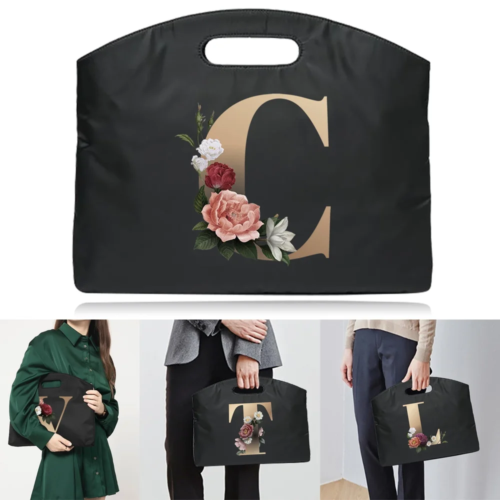 Letter A~Z Printed Briefcase Business Handbag Laptop File Storage Bag Fashion Conference Document Bag Portable Office Totes Case