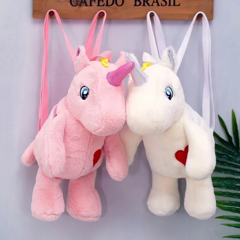 40cm Unicorn Plush Backpack Kawaii Fluffy Children\'s Schoolbag Soft Stuffed Animal Bag Cute Mini Plushie Bag Toy Gifts For Kids