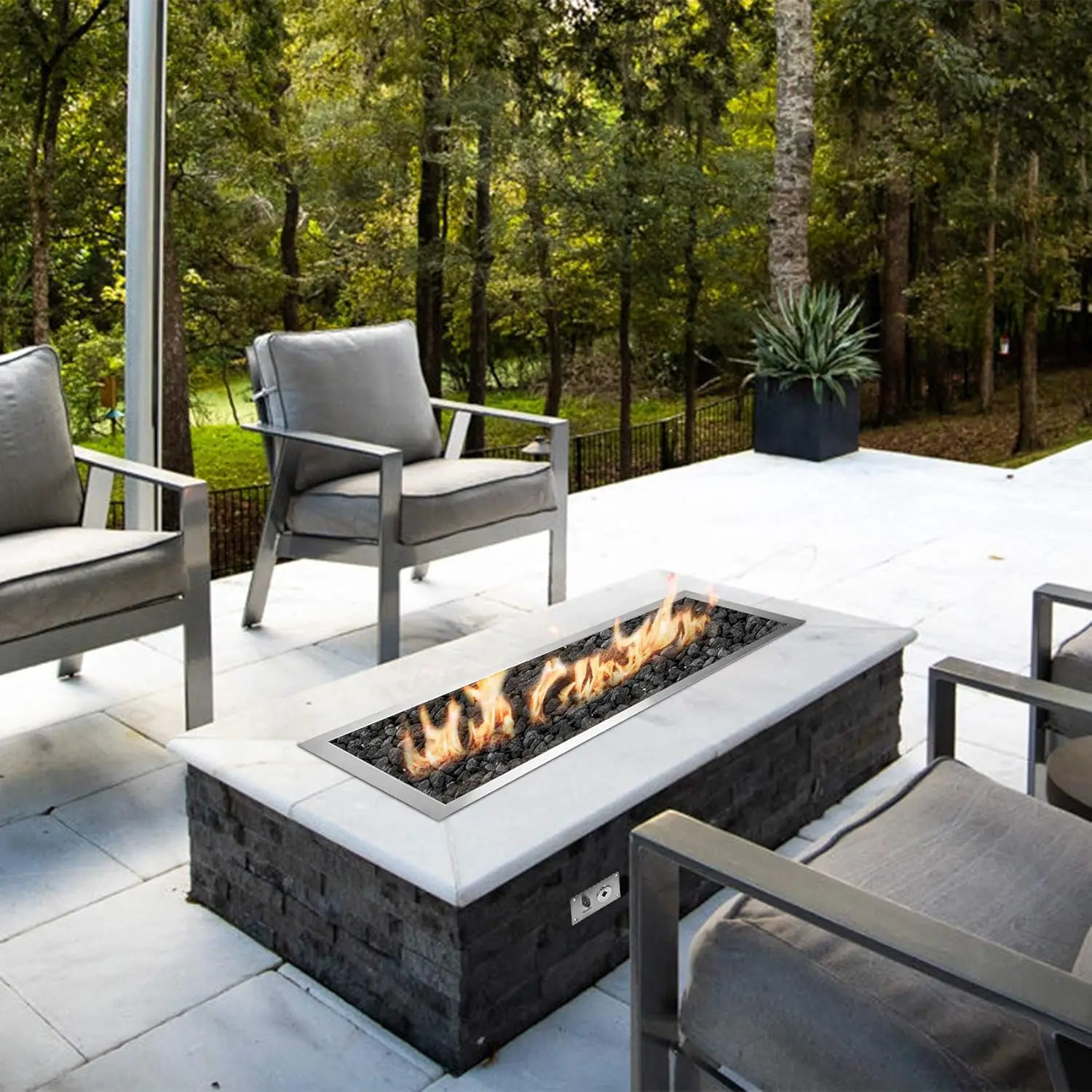 Outdoor DIY Fire Table Gas Fire Pit Insert, Rectangle, 304 Stainless Steel, Max 185,000 BTU view 6