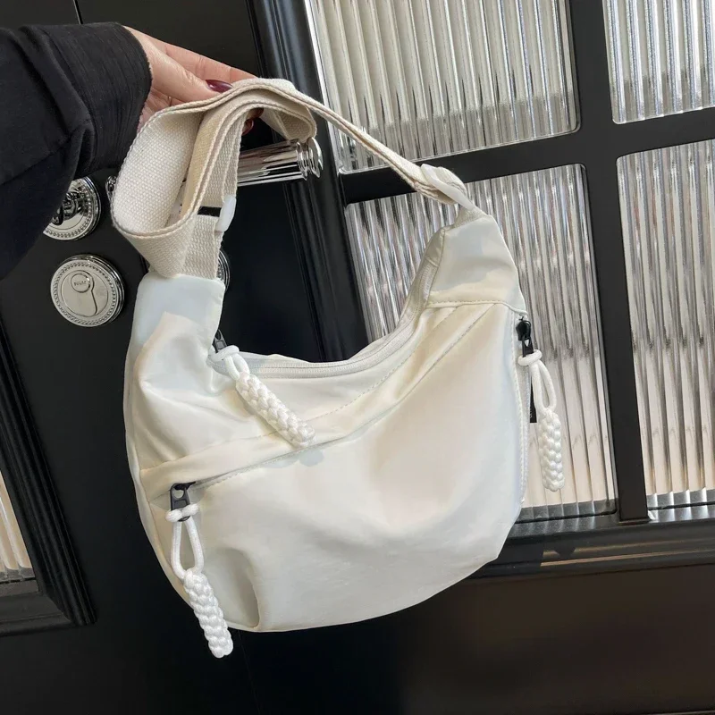 Canvas Zipper Fold Handbag Fashionable Simple Fallow Shoulder Women's Bag Movement Fold Maiden Dumplings Crossbody Bag