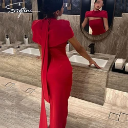 Red Long Mermaid Formal Prom Gowns Saudi Women 2024 Cap Sleeves Elegant Evening Party Dresses Arabic Long Wedding Event Dress