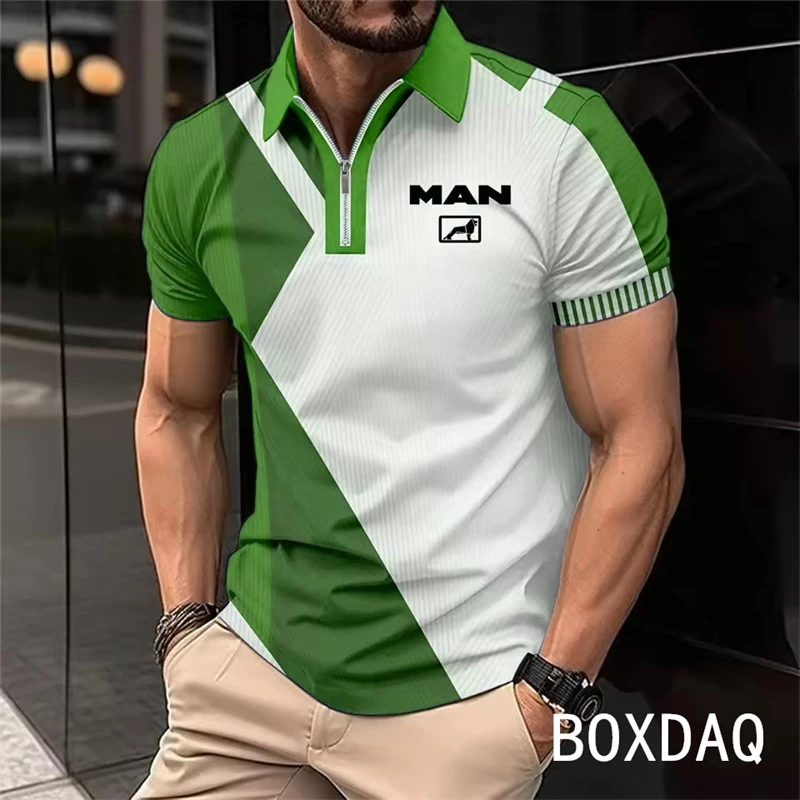 3D Fashion Stripe Letter Printed Blouse Outdoor Sport Casual Polo shirt Plus Size Men's Summer Short Sleeve With Zipper Polos