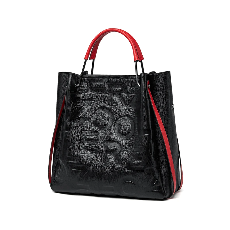 ZOOLER جديد الطبقة الأولى حقيبة يد من جلد البقر اليدوية حقيبة كتف مفردة المرأة رسالة سوداء تنقش محفظة عالية الجودة # yc571