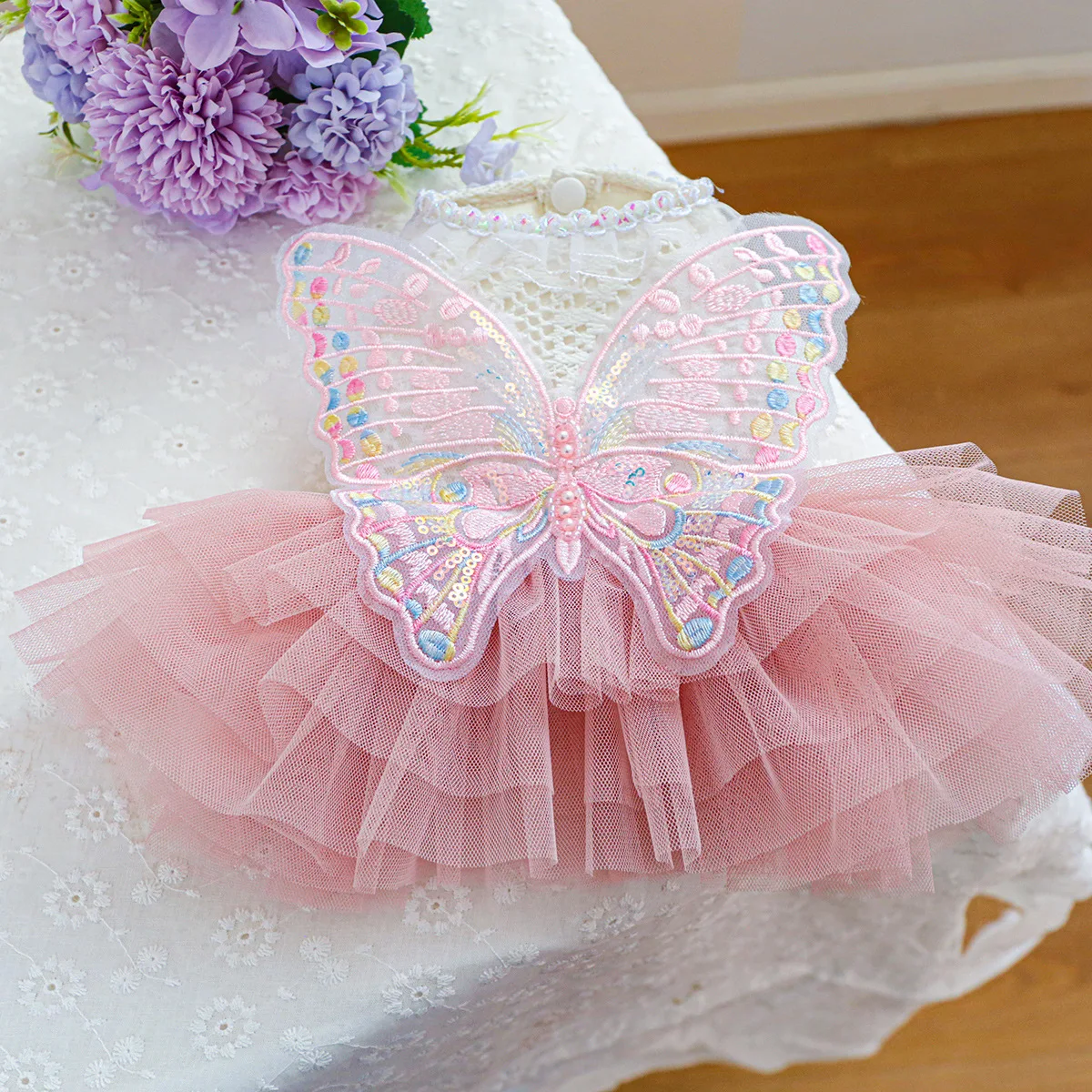 Dog Princess Dress Butterfly Lace  Costumes For Dog Chihuahua Yorkie Clothes Wedding Party Cooling Vest With Rose Bows Tutu Skir