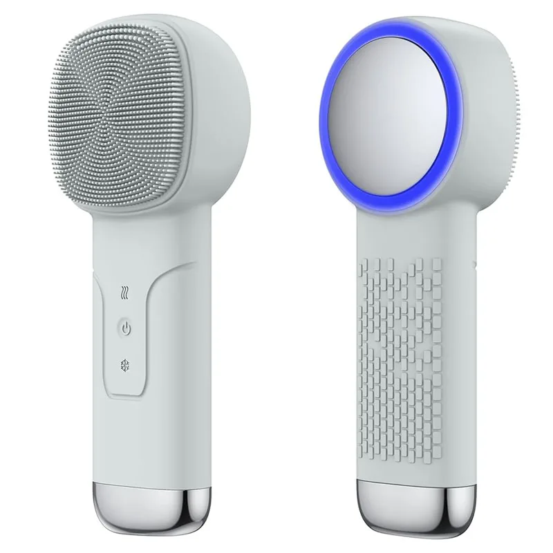 Sonic Facial Cleansing Brush with Thermal Function, Waterproof Skin Cooling Massager, 6 in 1 Silicone Facial Cleansing Device