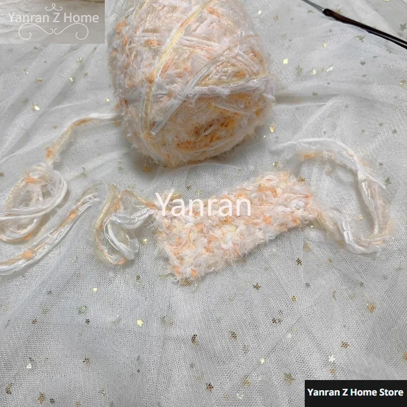 DIYヘアループ袋ニット糸,柔らかな手作りのかぎ針編み,混合糸,ミルクオレンジ色,柔らかな手触りの豆