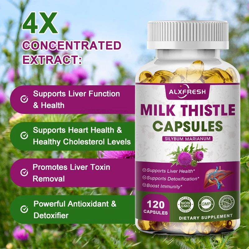 Organic Milk Thistle Extract 1000mg Capsule & Dandelion for Antioxidant Detox Support Liver Health Function Herbal Supplement